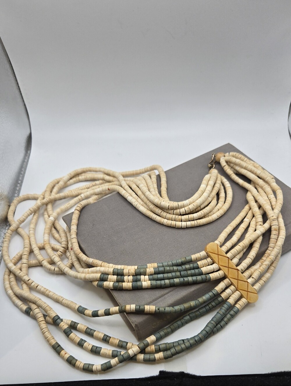 Heishi Bead Multi Strand Necklace Asymmetrical Tribal Boho 22" turquoise-tone